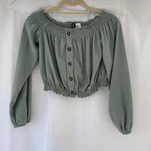 H&M Green Long Sleeve Off The Shoulder Crop Top